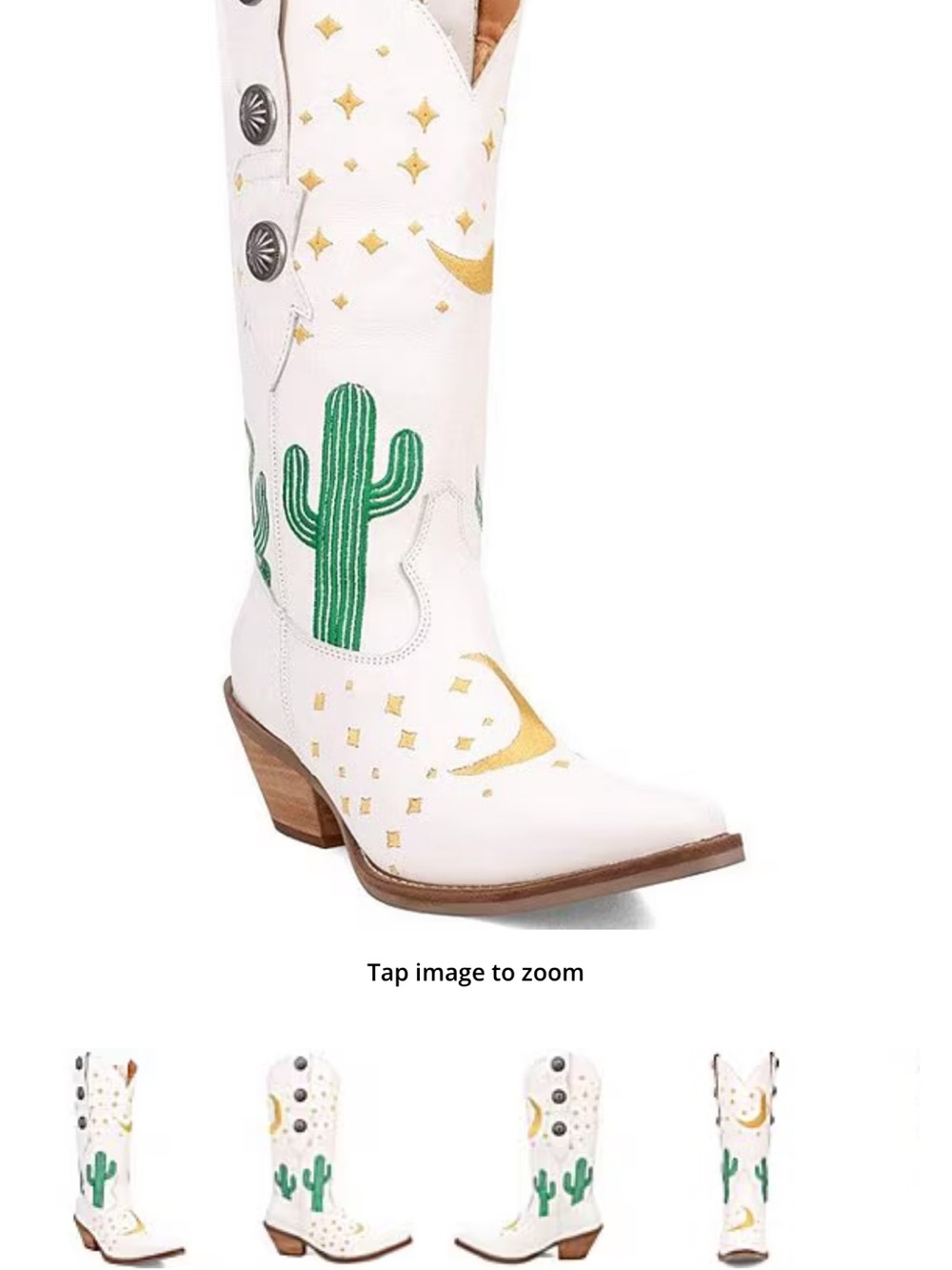 dingo White Western Boots with Green Cactus & Gold Accents - Picture 3 of 11